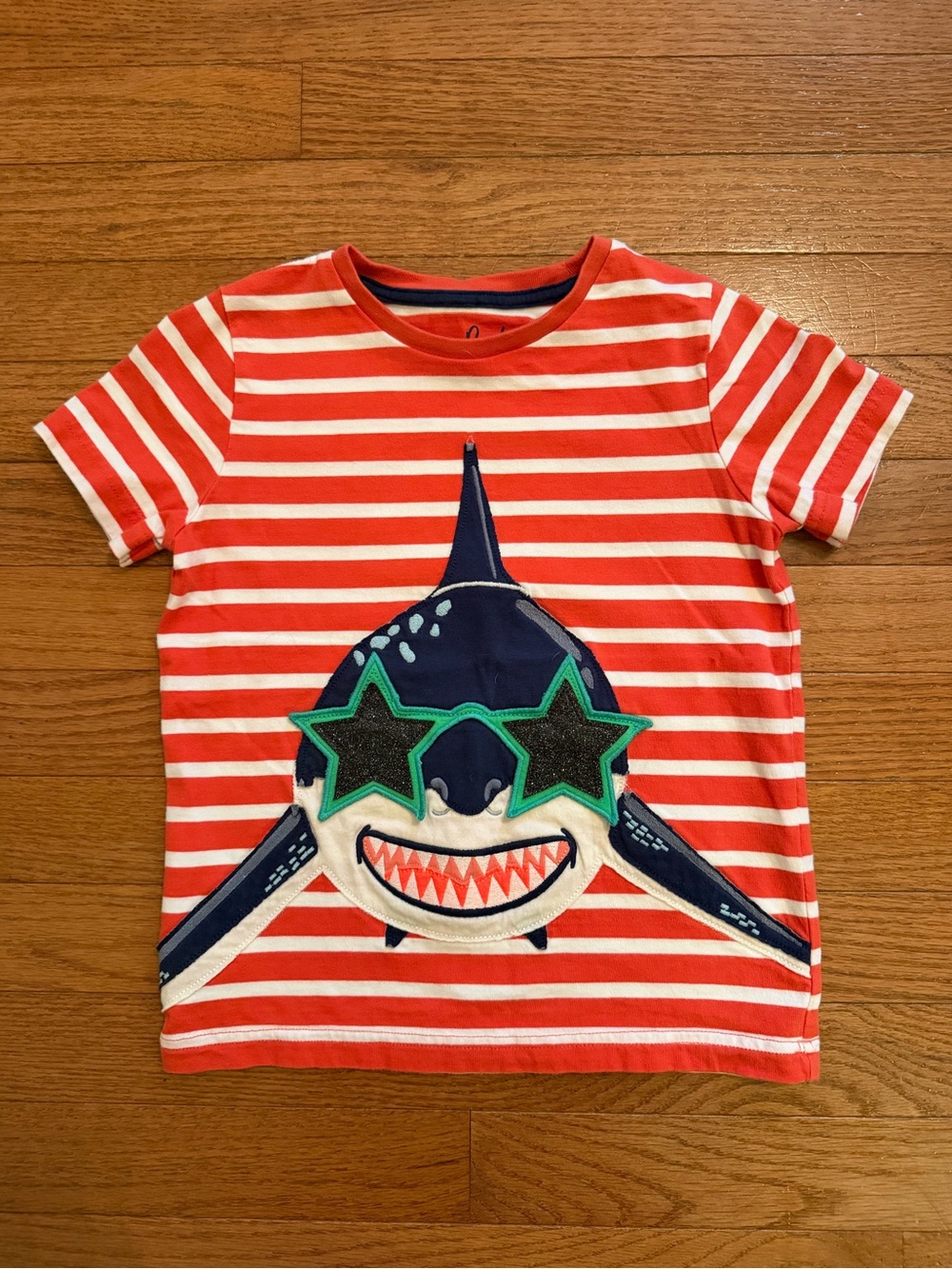 Mini Boden Striped Shark Lift a Flap Tee 5/6